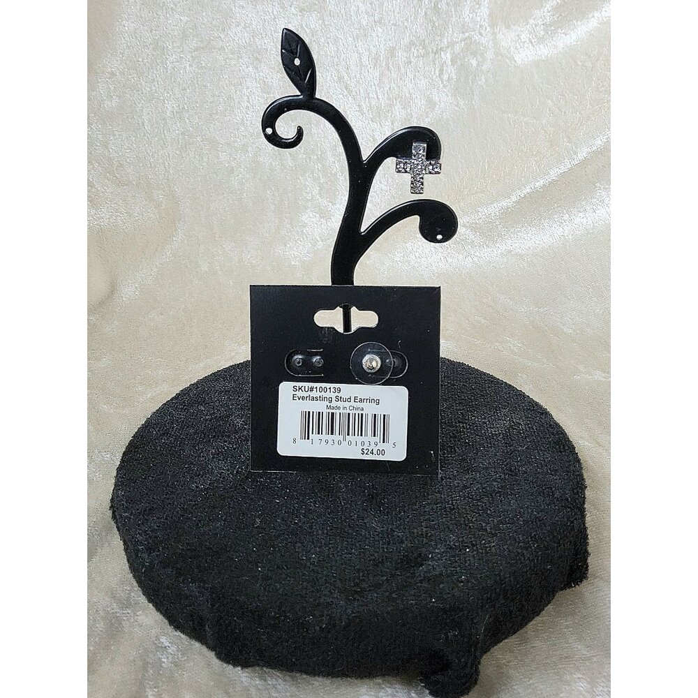 new womans halle joy hope everlasting cross clear stud push back earrings.